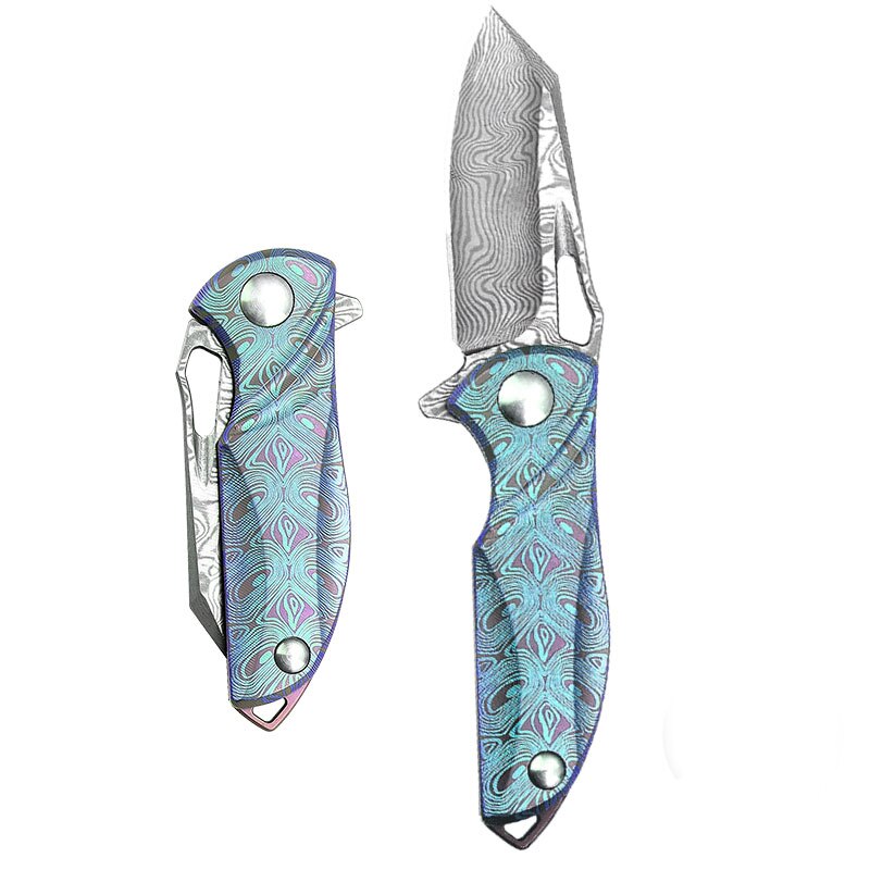 Couteau Pliant Damas Japonais Bleu