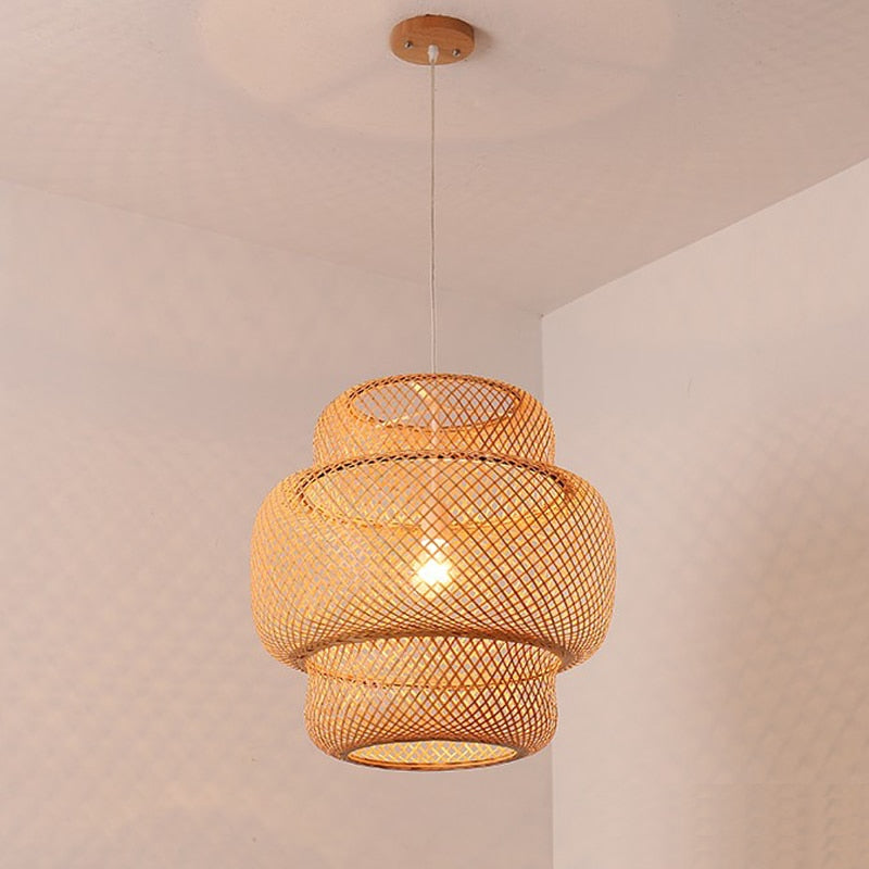 Lampe Suspendue en Bois Japonais