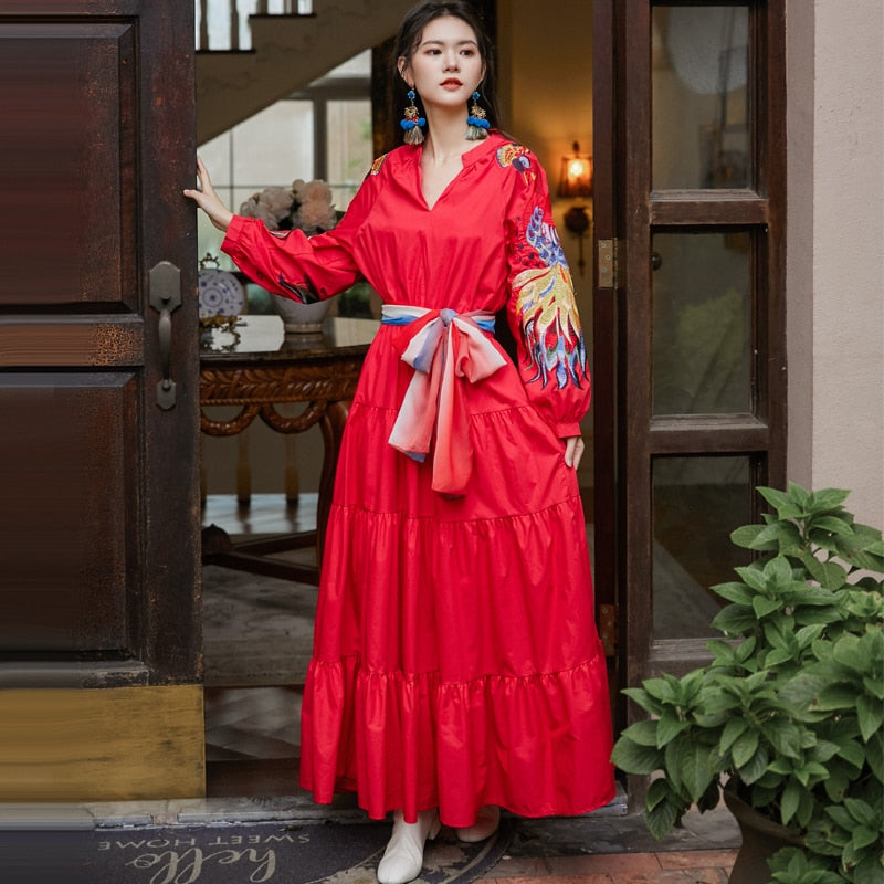 Robe Longue Japonaise rouge