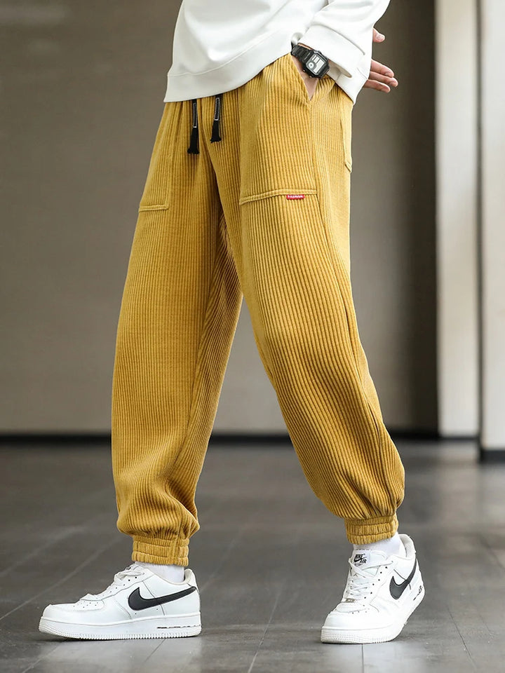 Pantalon Streetwear en Velours Côtelé jaune