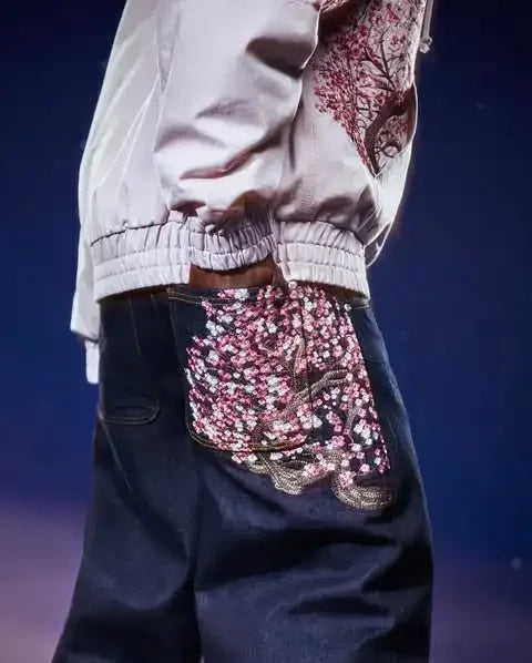 Baggy Japonais Brodé Sakura Chic