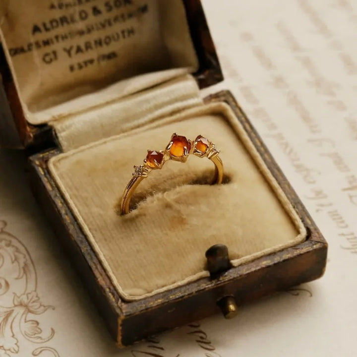 Bague Japonaise Ambre de soleil Grenat Orange chic