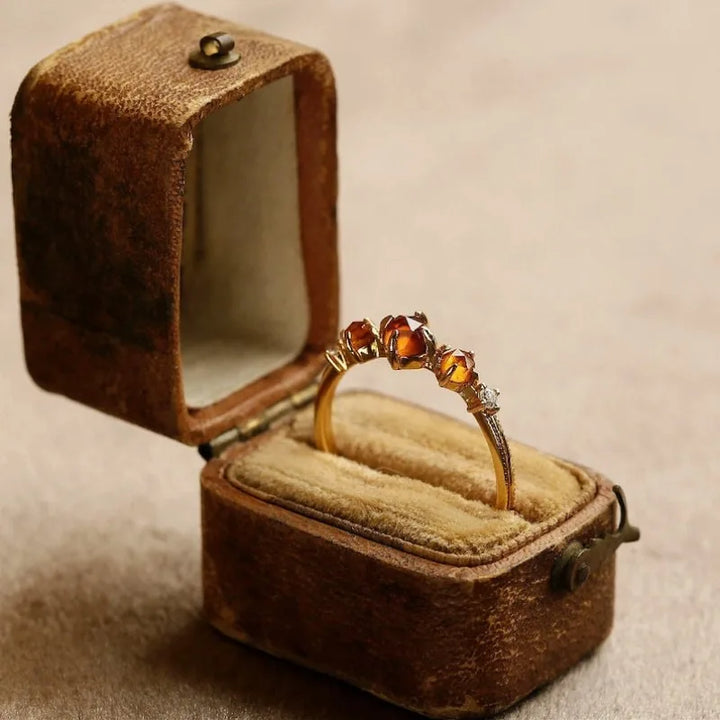 Bague Japonaise Ambre de soleil Grenat Orange de qualité