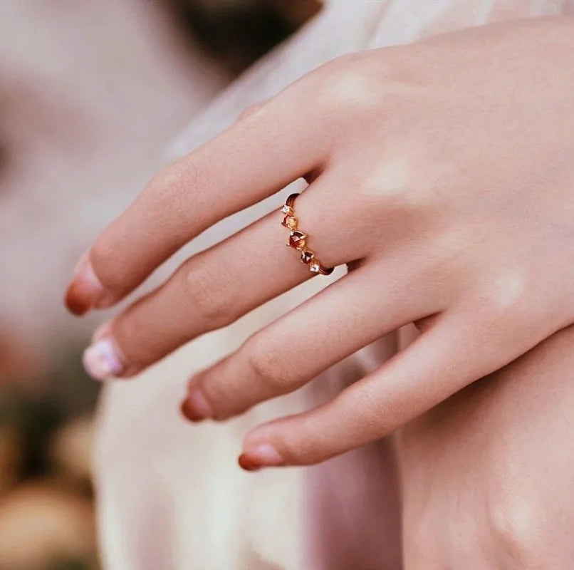 Bague Japonaise Ambre de soleil Grenat Orange tendance