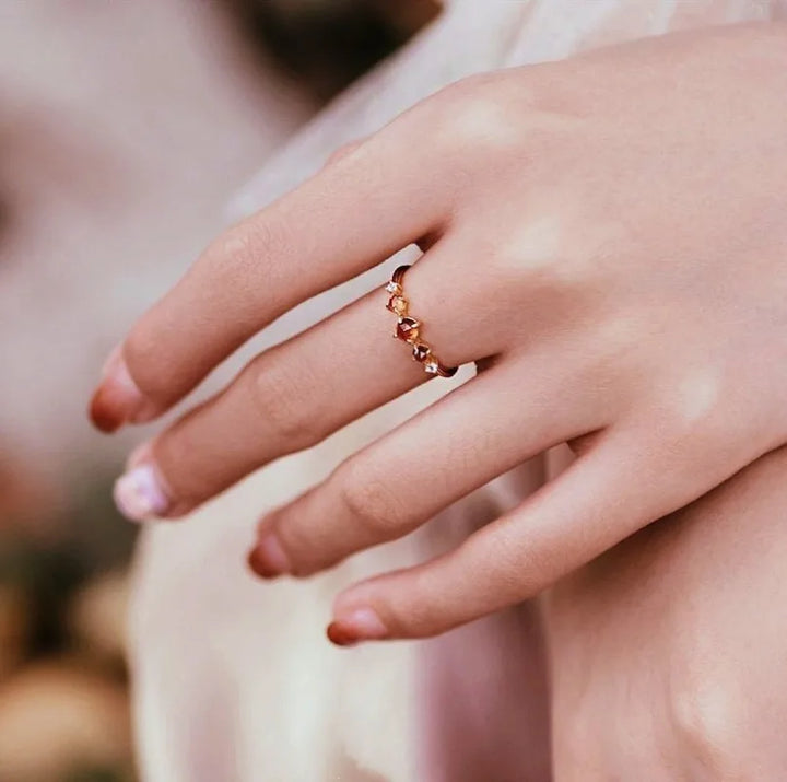 Bague Japonaise Ambre de soleil Grenat Orange tendance