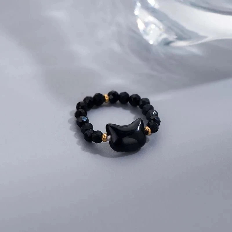 Bague Japonaise Obsidienne Petit chat