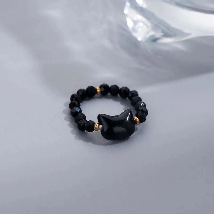 Bague Japonaise Obsidienne Petit chat