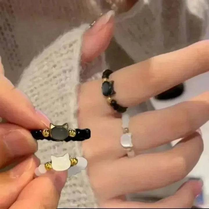Bague Japonaise Obsidienne Petit chat léger