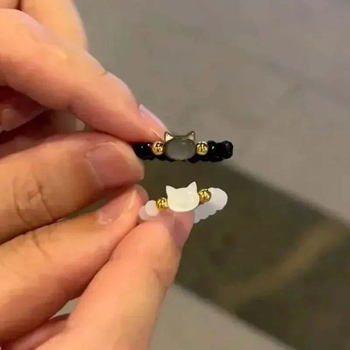 Bague Japonaise Obsidienne Petit chat stylé