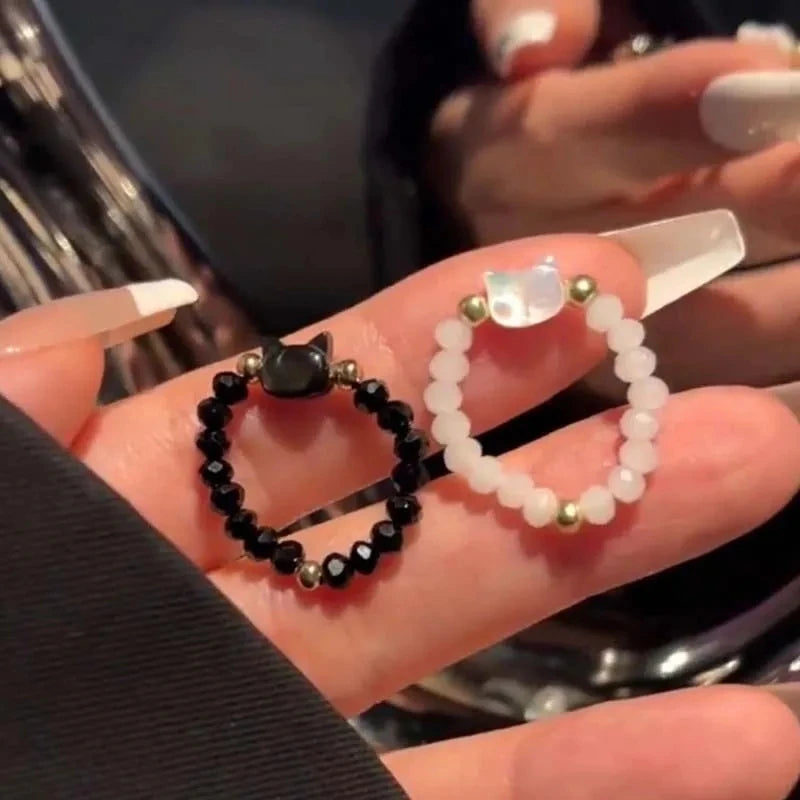 Bague Japonaise Obsidienne Petit chat unique