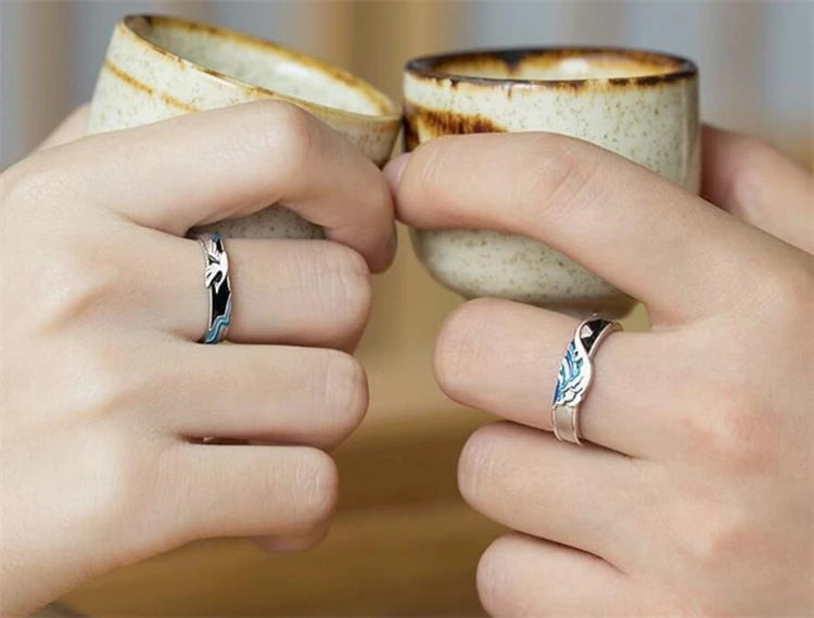 Bague couple style japonais en argent