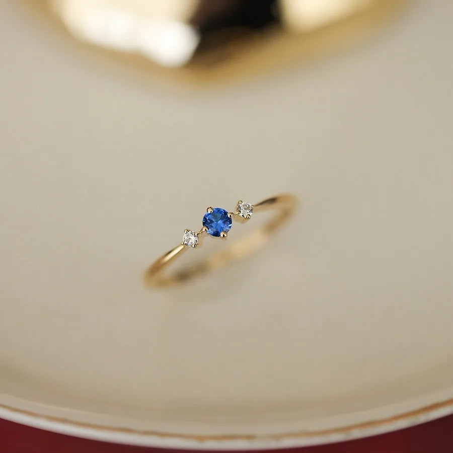 Bague de Fiançailles Japonaise en Zircon Bleu