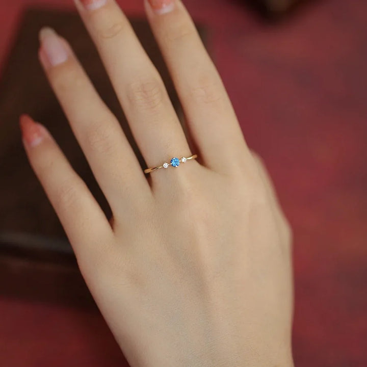 Bague de Fiançailles Japonaise en Zircon Bleu fashion