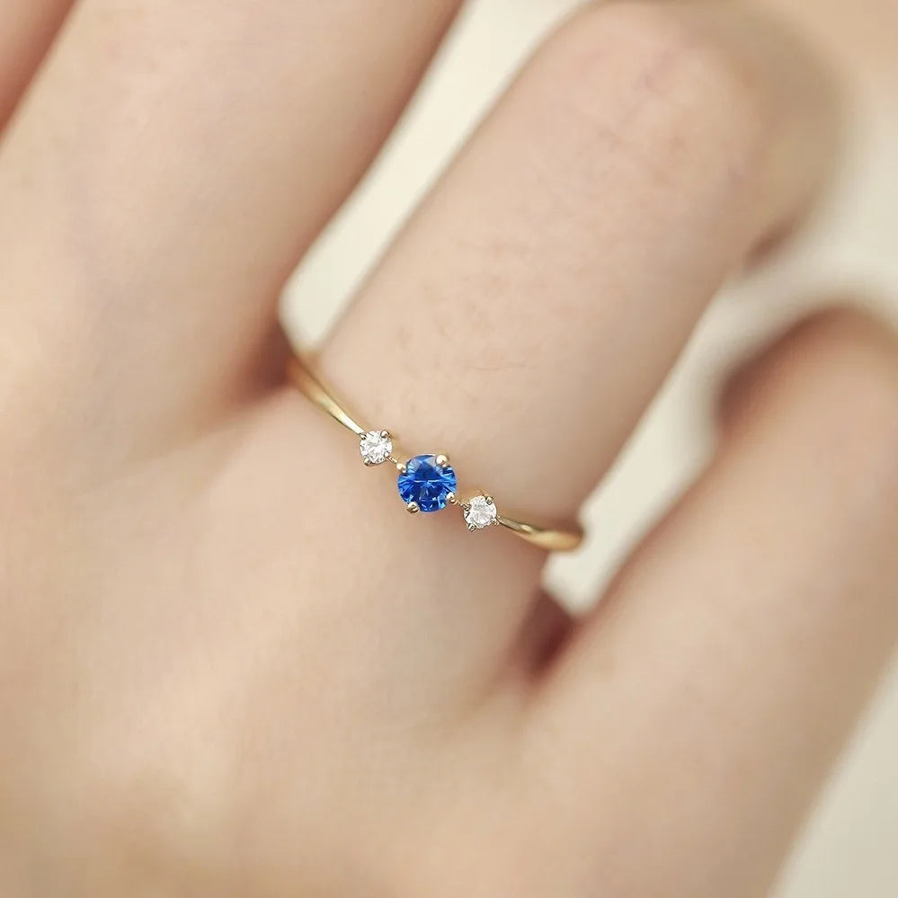 Bague de Fiançailles Japonaise en Zircon Bleu stylé
