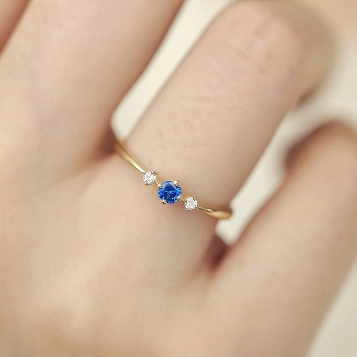 Bague de Fiançailles Japonaise en Zircon Bleu stylé