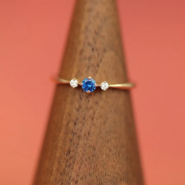 Bague de Fiançailles Japonaise en Zircon Bleu unique