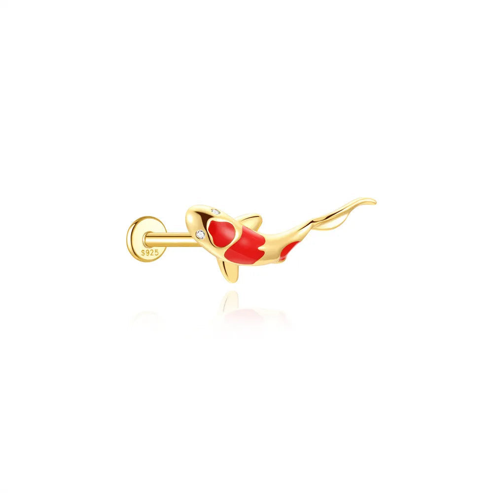 Boucle d'Oreille Hélix Carpe Koi Rouge