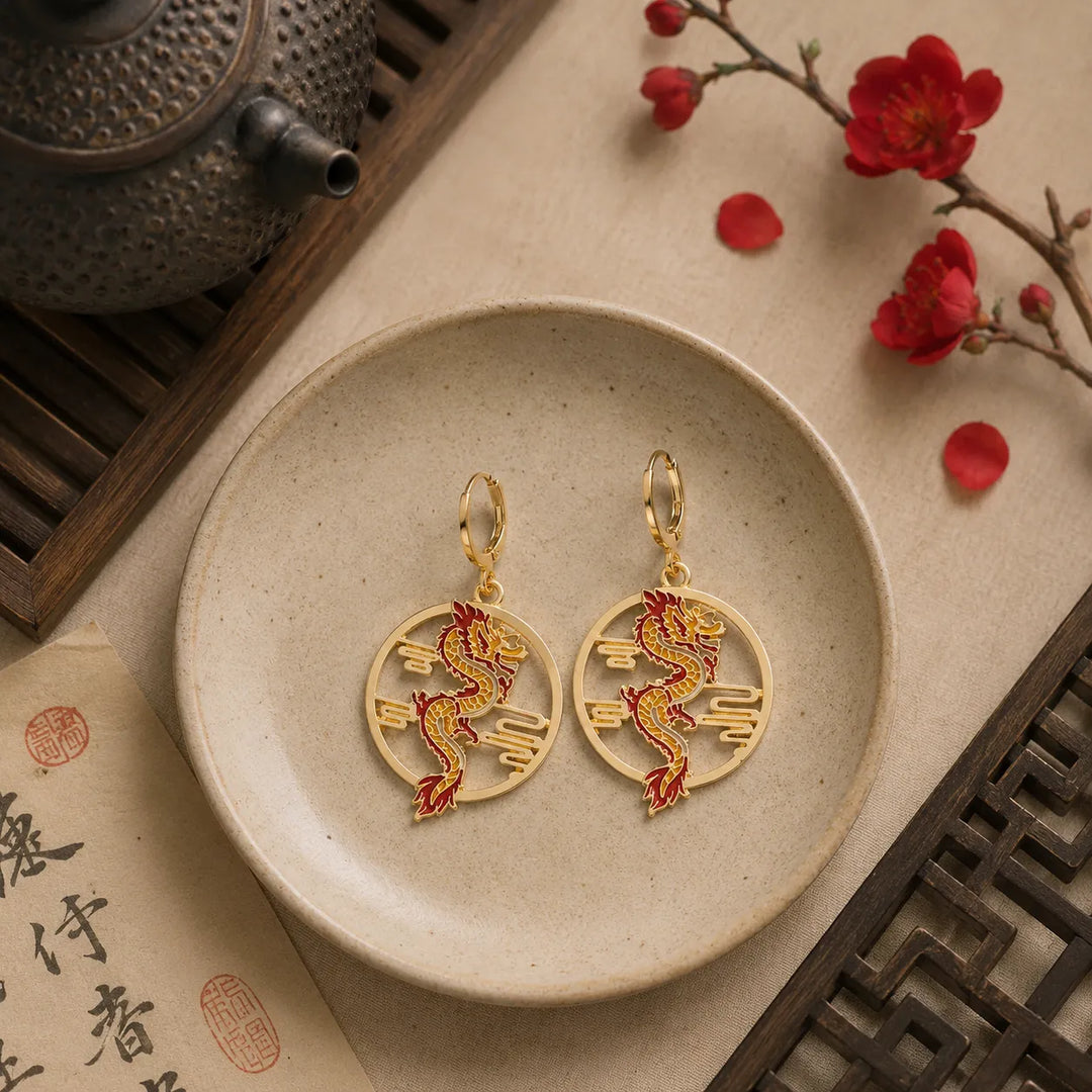Boucle d'Oreille Japonaise Dragon Légère