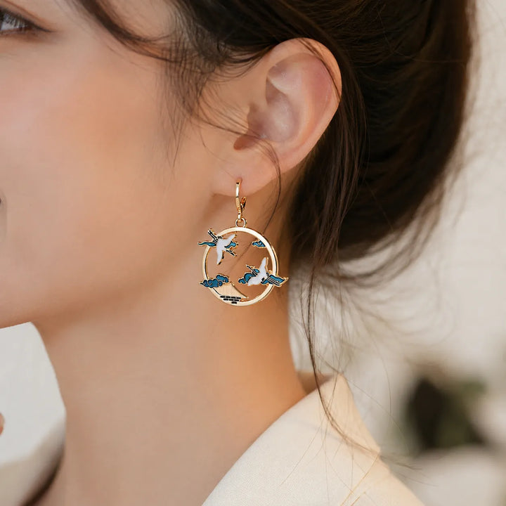 Boucle d'Oreille Japonaise Grues Chic