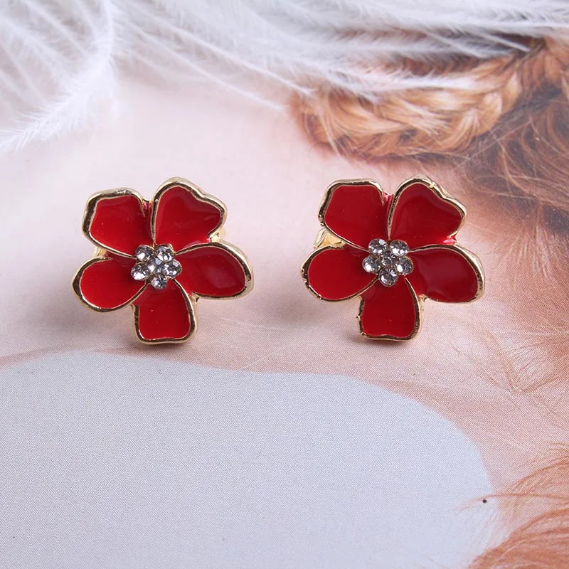 Boucle d'Oreille Japonaise fleur sans piercing noir rouge