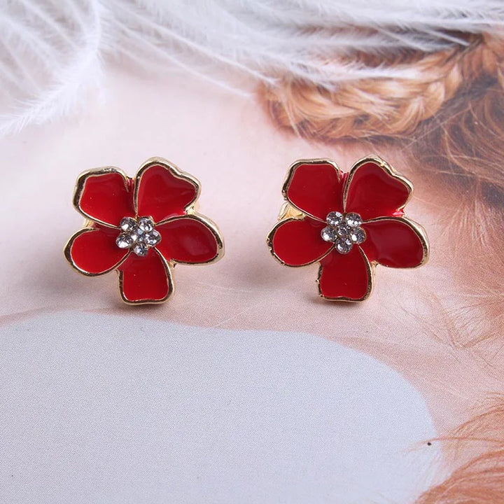 Boucle d'Oreille Japonaise fleur sans piercing noir rouge