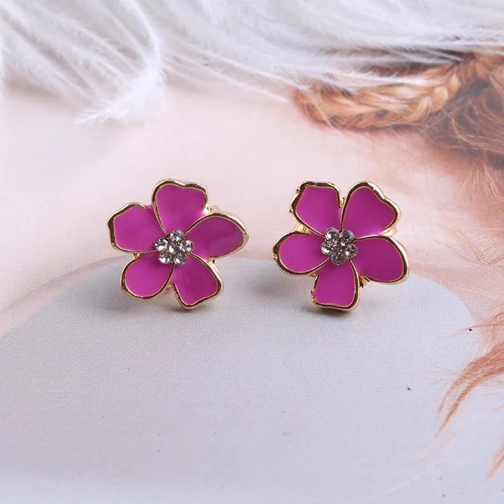 Boucle d'Oreille Japonaise fleur sans piercing rose
