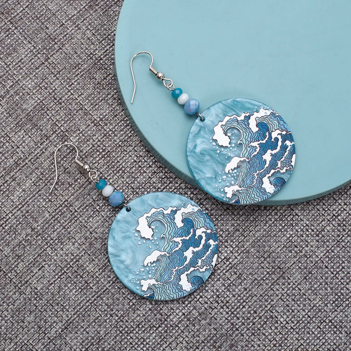 Boucle d'Oreille Pendante Kanagawa Unique