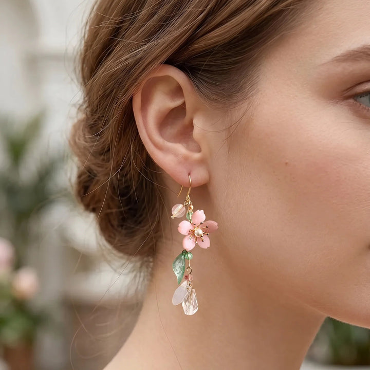 Boucle d'Oreille Pendante Sakura Rose Unique