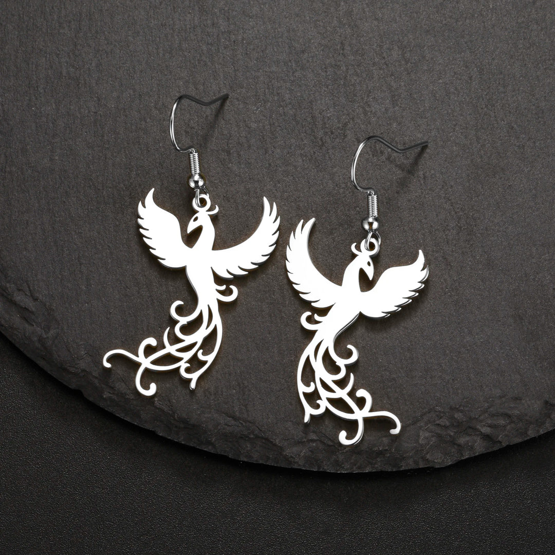 Boucle d'Oreille Phénix Japonais Argenté