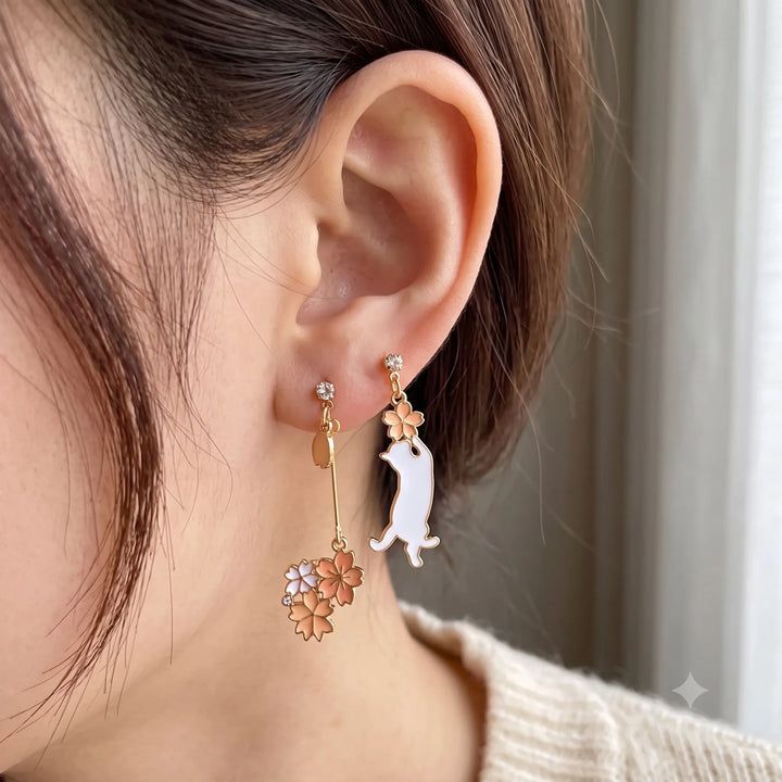 Boucle d'Oreilles Chaton Sakura Unique