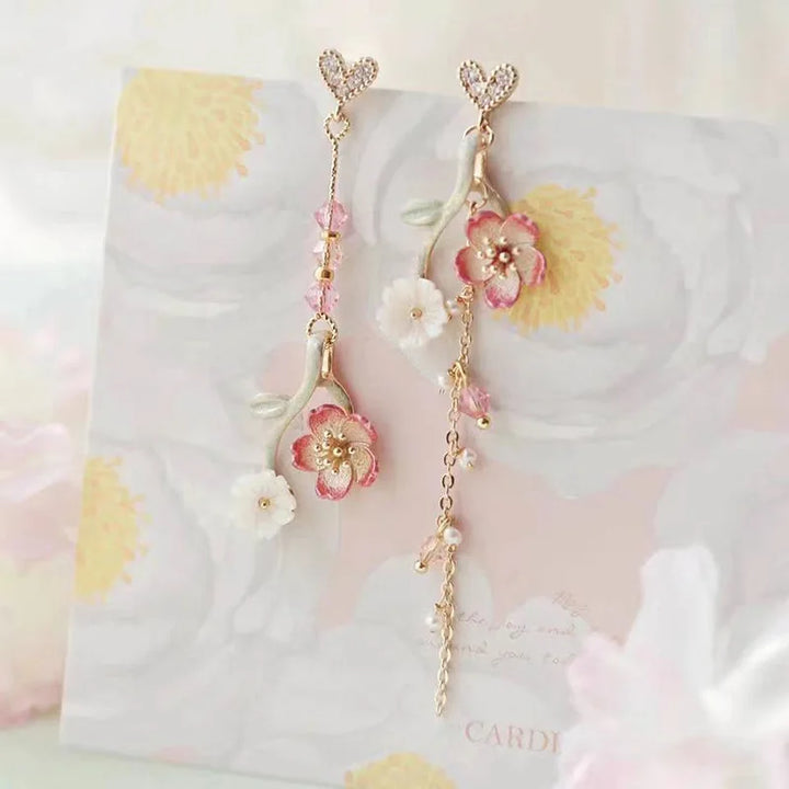Boucle d'Oreilles Pendante Fleur de Cerisier