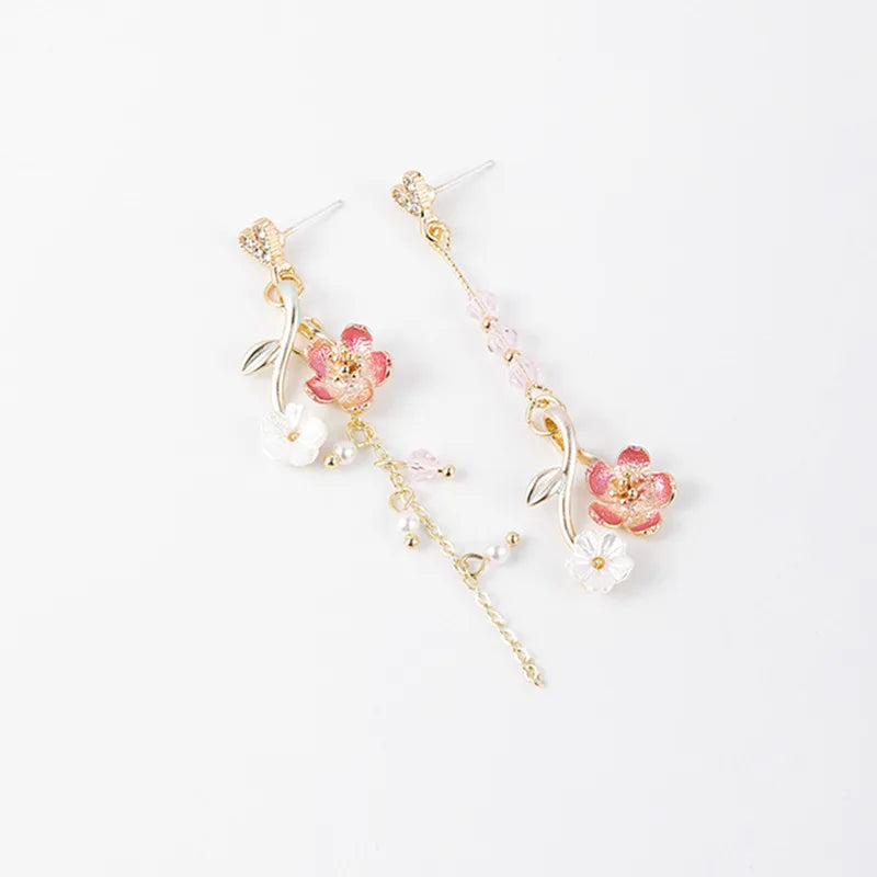 Boucle d'Oreilles Pendante Fleur de Cerisier Unique