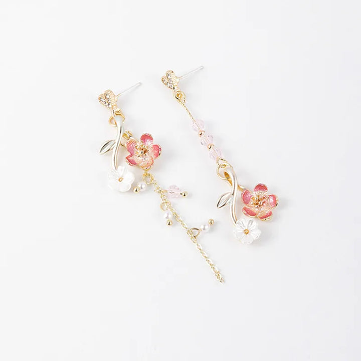 Boucle d'Oreilles Pendante Fleur de Cerisier Unique