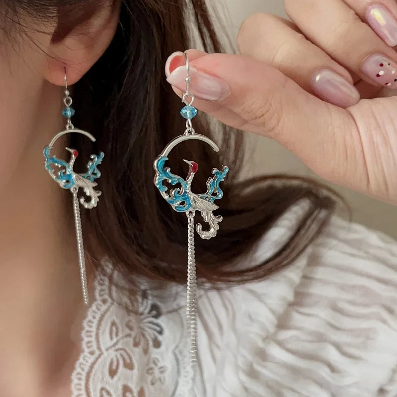 Boucle d'Oreilles Pendantes Grues Japonais Unique
