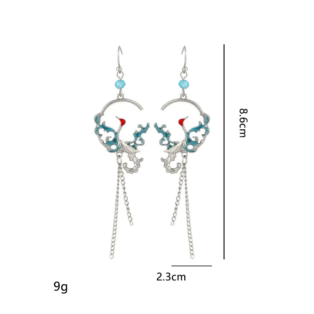 Boucle d'Oreilles Pendantes Grues Japonais Unique Légère