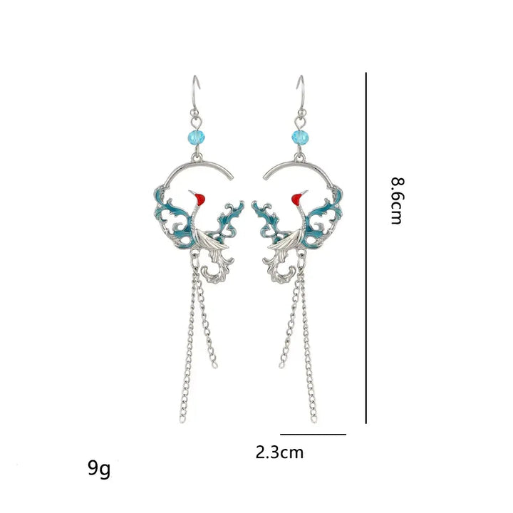 Boucle d'Oreilles Pendantes Grues Japonais Unique Légère