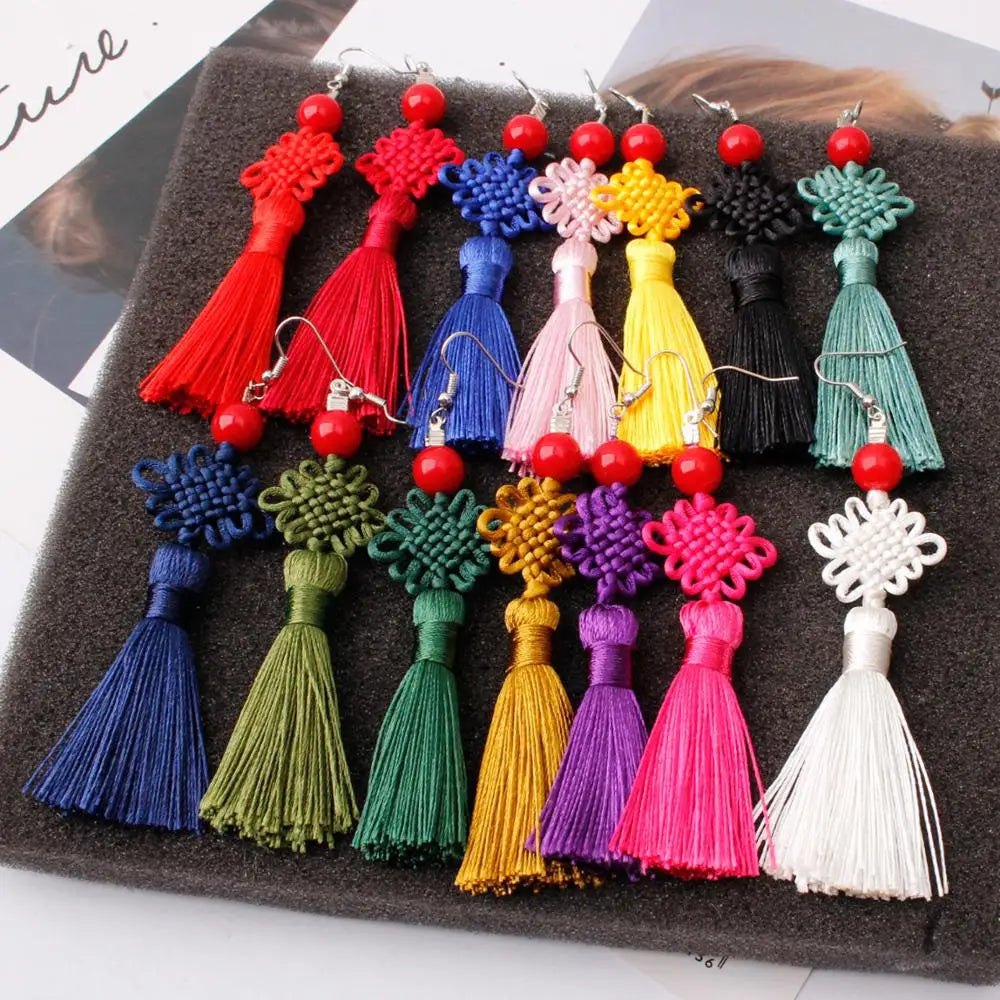 Boucle d'oreille japonais noeud en soie tressé qualité