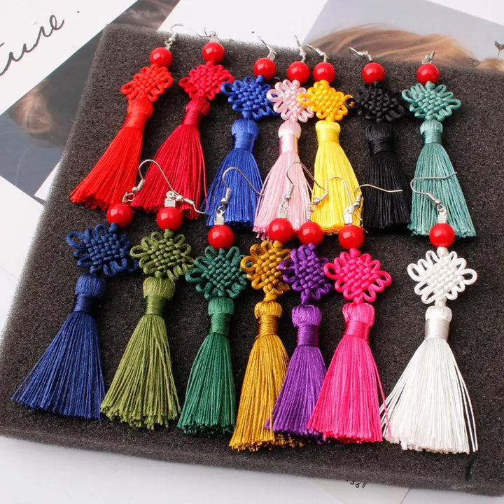 Boucle d'oreille japonais noeud en soie tressé qualité