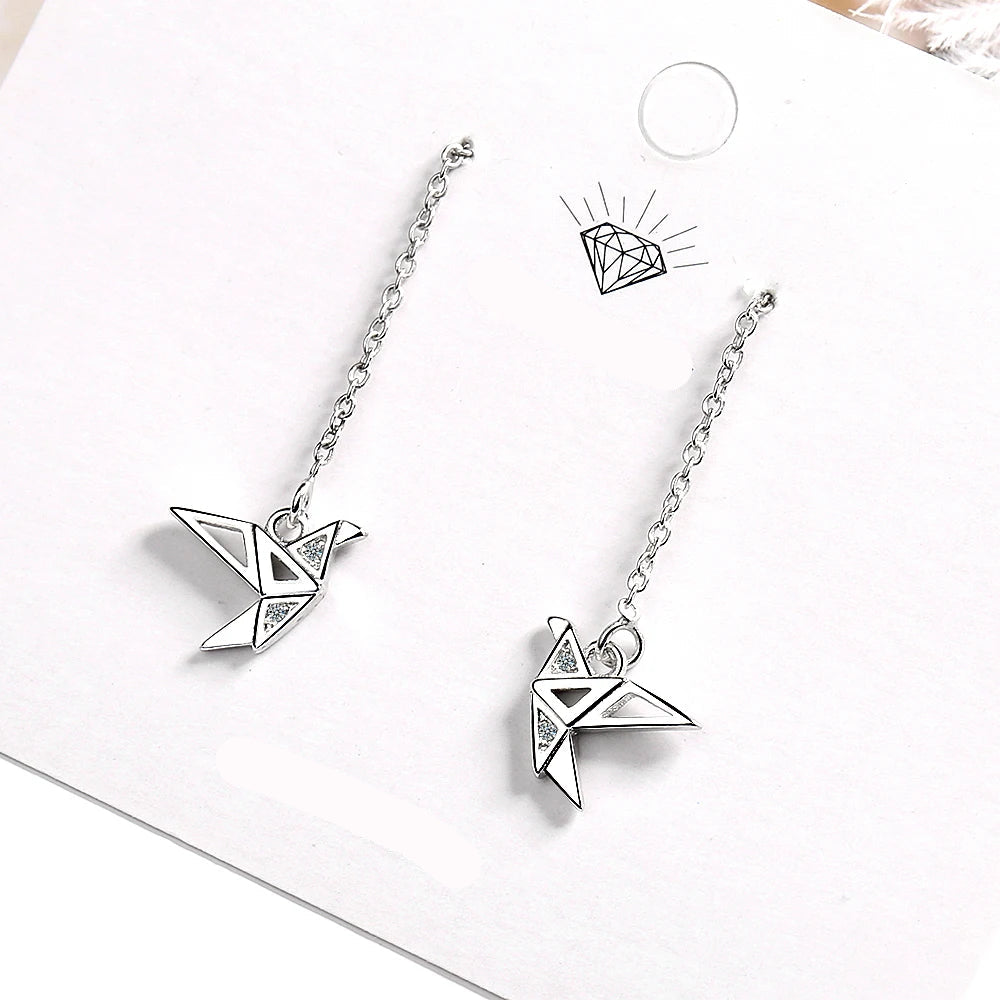 Boucle d'oreille japonais pendante Grue origami stylé