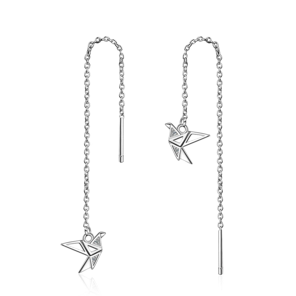Boucles D'oreilles Créatives Grues En Papier Yuzen Origami - Motif Japonais Noir - Dormeuses