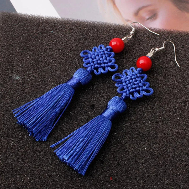 Boucle d'oreille japonaise nœud en soie tressée chic