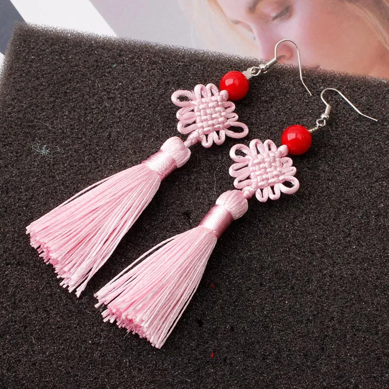 Boucle d'oreille japonaise nœud en soie tressée féminine