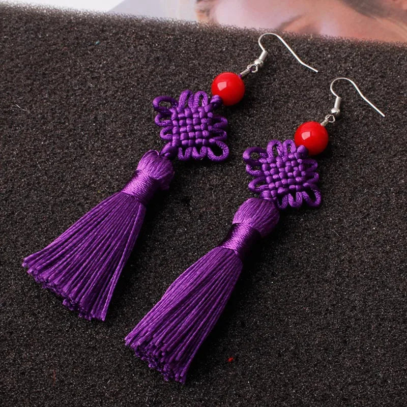 Boucle d'oreille japonaise nœud en soie tressée originale