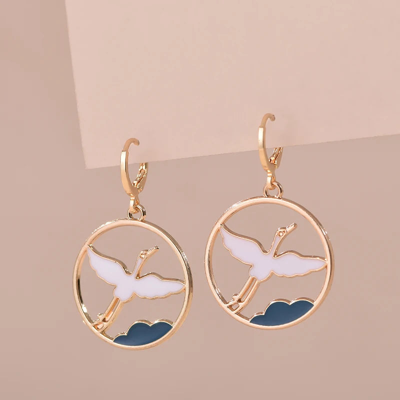 Boucles d'Oreilles Grue Blanc