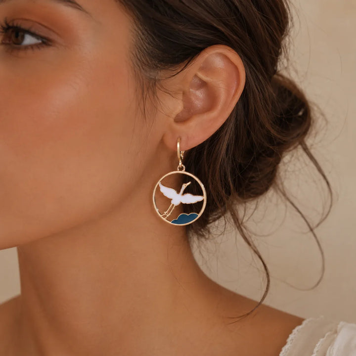 Boucles d'Oreilles Grue Blanc Chic