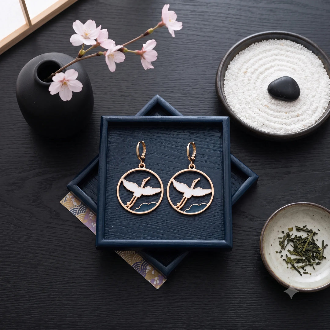 Boucles d'Oreilles Grue Blanc Légère