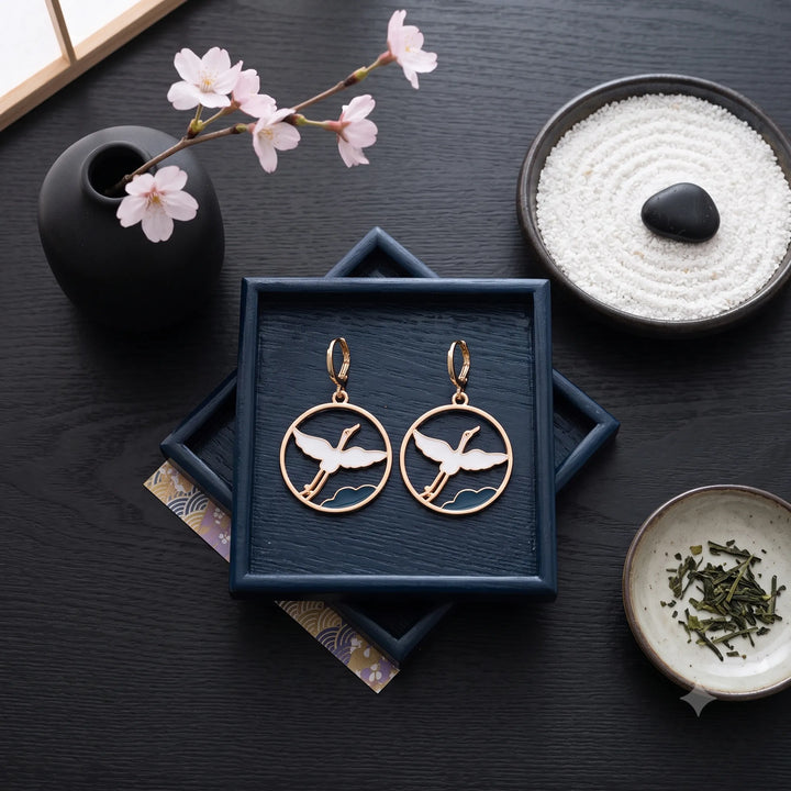 Boucles d'Oreilles Grue Blanc Légère