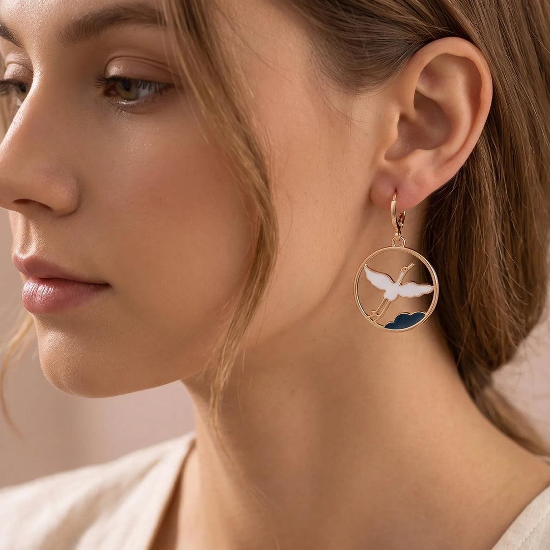Boucles d'Oreilles Grue Blanc Unique