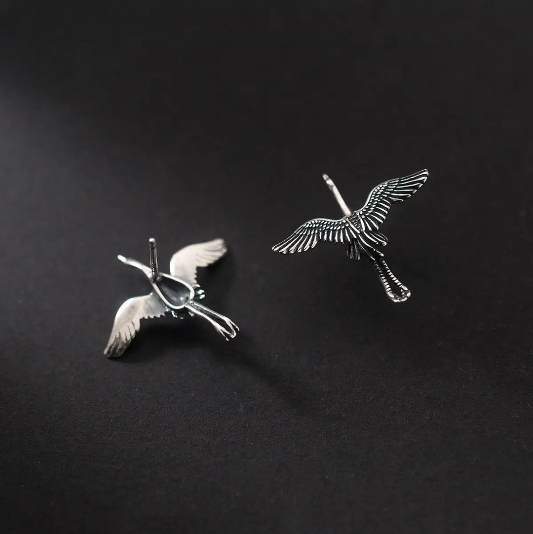 Boucles d’Oreilles Grue Japonais en Argent