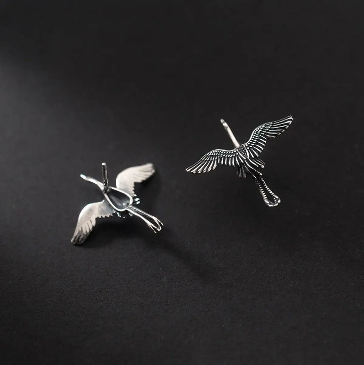 Boucles d’Oreilles Grue Japonais en Argent